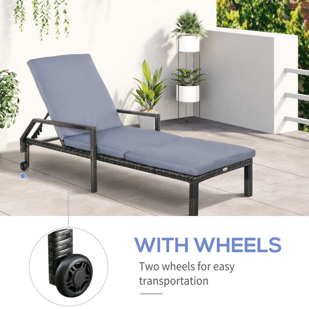 Premium Grey Rattan Sun Lounger | Adjustable Backrest & Wheels | Outdoor Garden Furniture