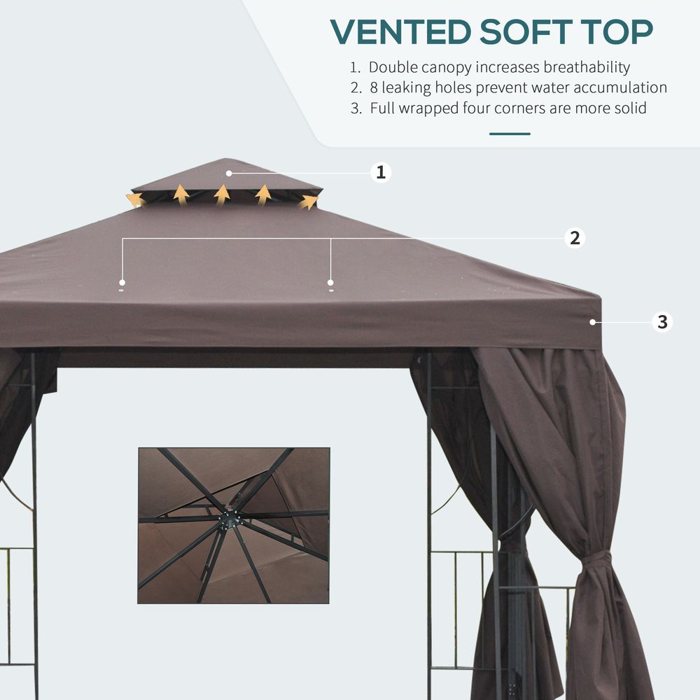 Outsunny 3x3m Gazebo with Side Panel - Brown