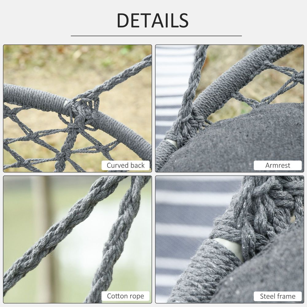 Hanging Hammock Chair - Cotton Rope Swing & Metal Frame - Large Macrame - Dark Grey
