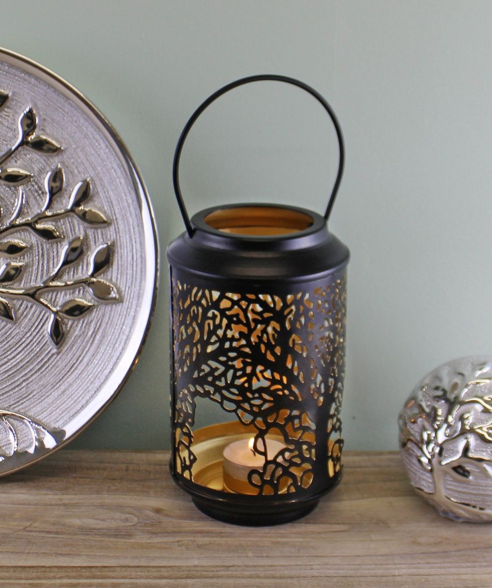 Stylish Black Tree Design Candle Lantern - Premium Quality Iron - Perfect for Any Occasion!