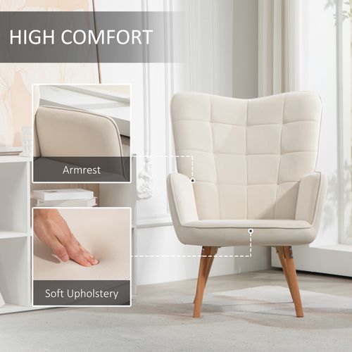 HOMCOM Accent Chair Velvet-Touch Tufted Wingback Armchair