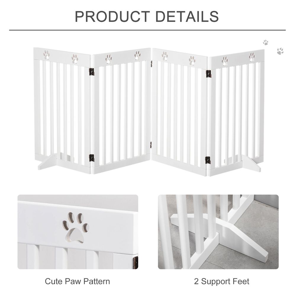 PawHut Pet Gate Foldable Fence Freestanding Dog Barrier w/ Support Feet White