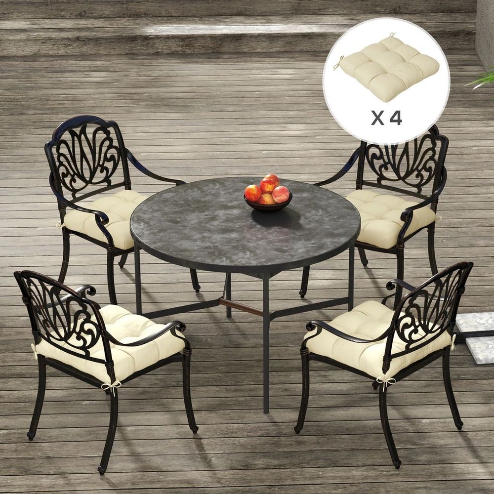 Premium Outdoor Seat Cushions - Set of 4, Garden Furniture, Beige - Flame Retardant, Fade-resistant, Water-resistant