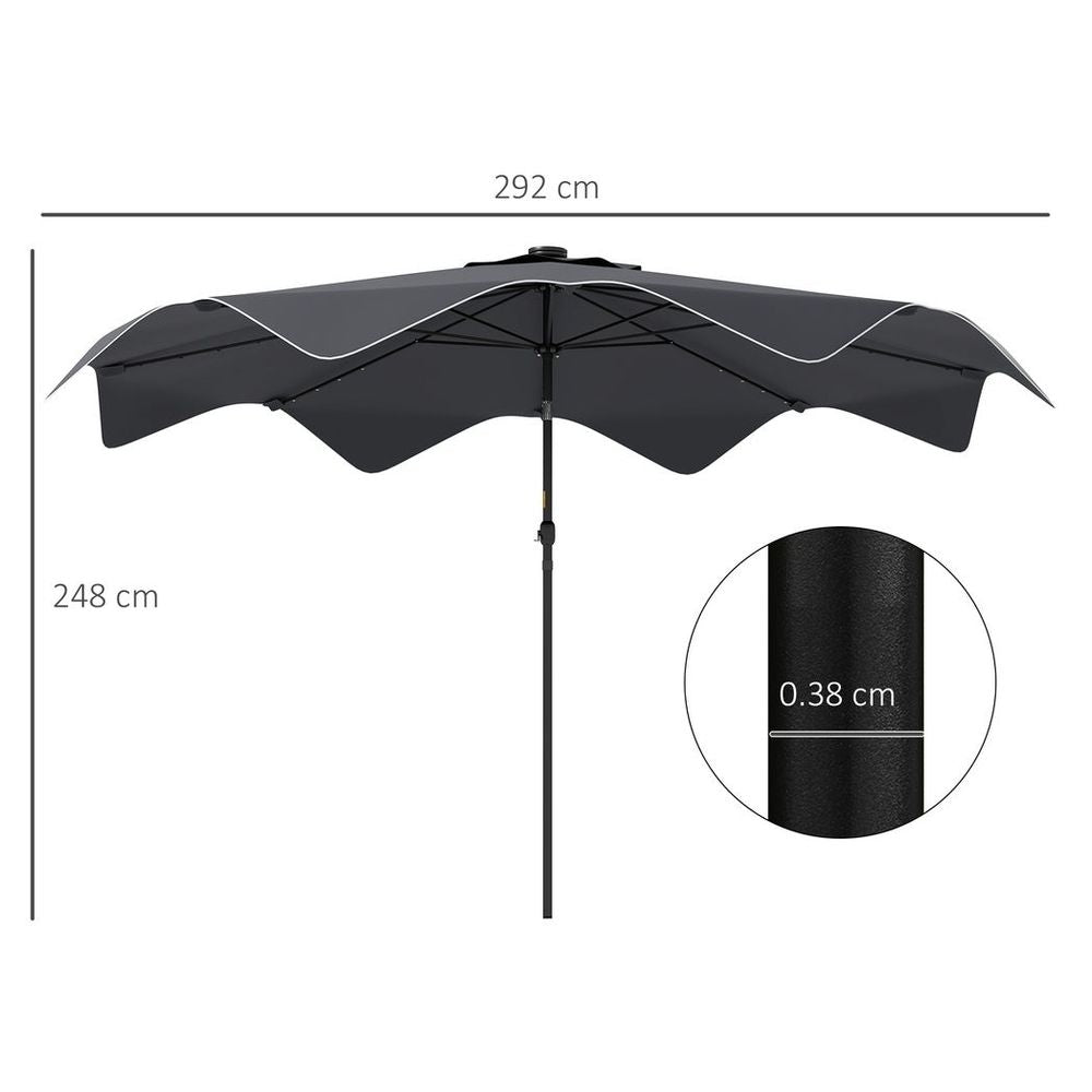 Premium Outsunny LED Garden Parasol Umbrella - Tilt, Solar Powered Lights - Table Umbrella