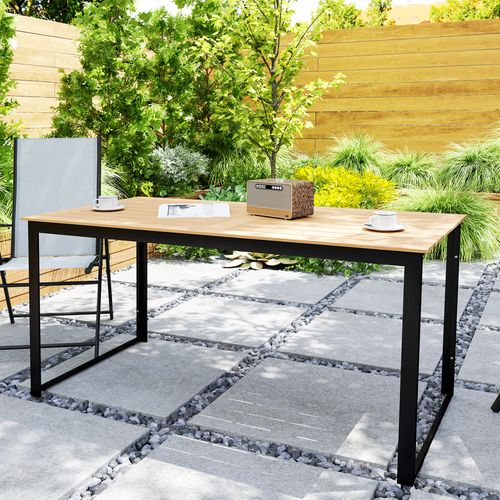 Outsunny Garden Table for 6 People with Slatted Table Top, Metal Frame, Teak