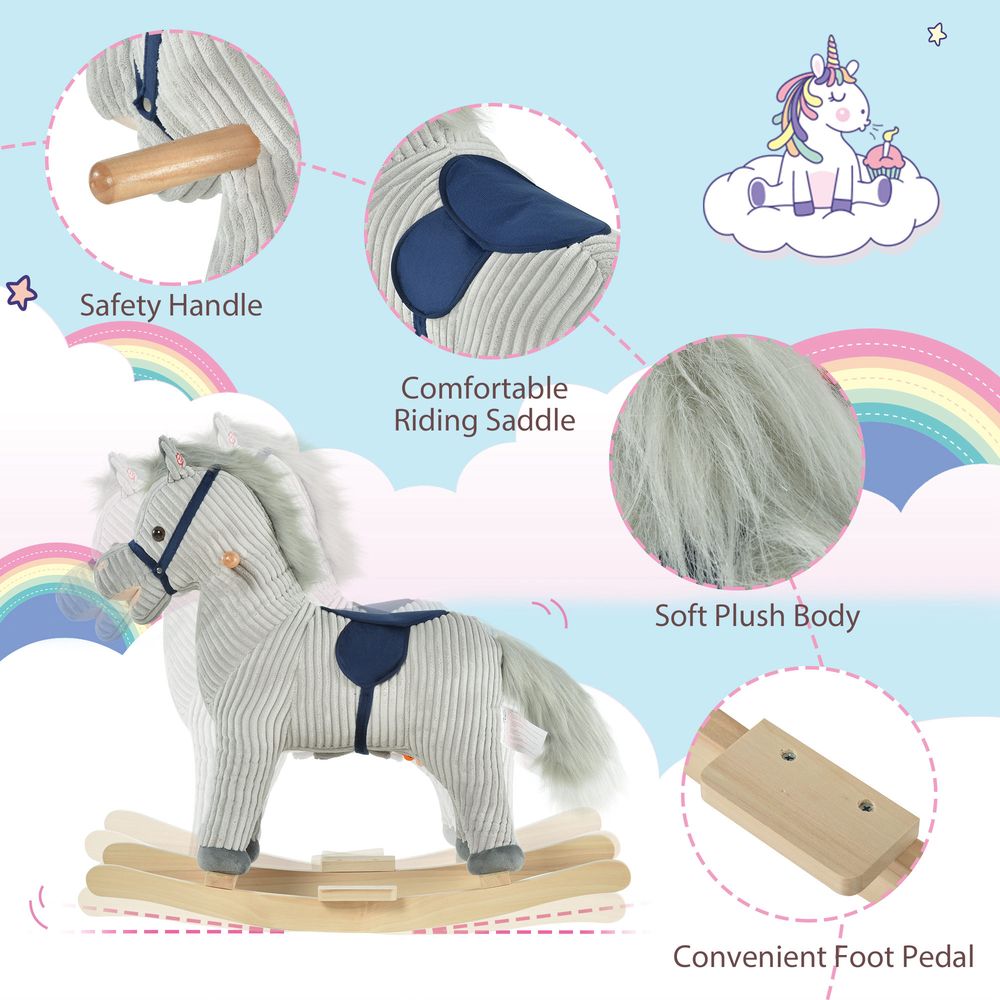Kids Rocking Horse - Wood Base, Sound, Handlebars - Best Quality for Ages 36-72 months