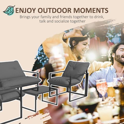 Outsunny 4 PCs Garden Sofa Set with 2 Armchairs Loveseat Coffee Table, Grey