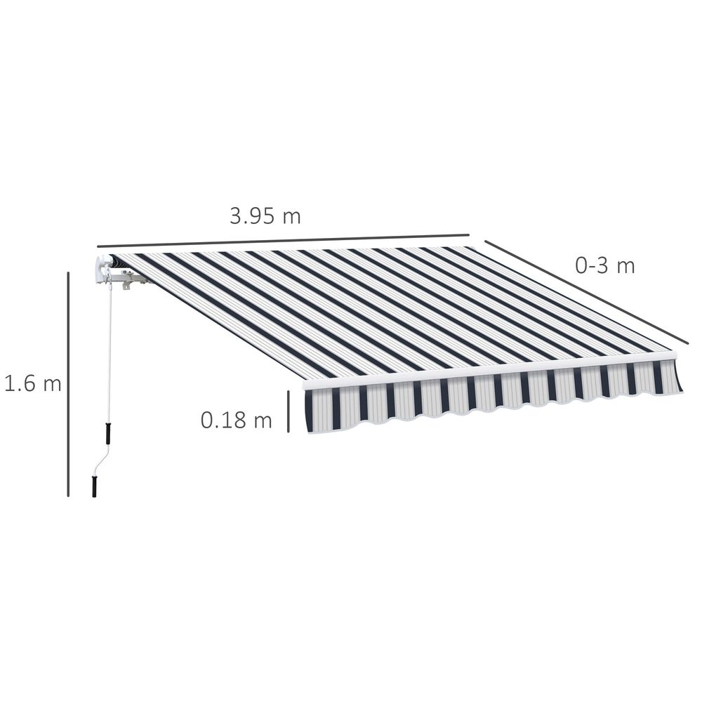 Premium Outsunny Manual Retractable Awning - 4x3m - Blue/White