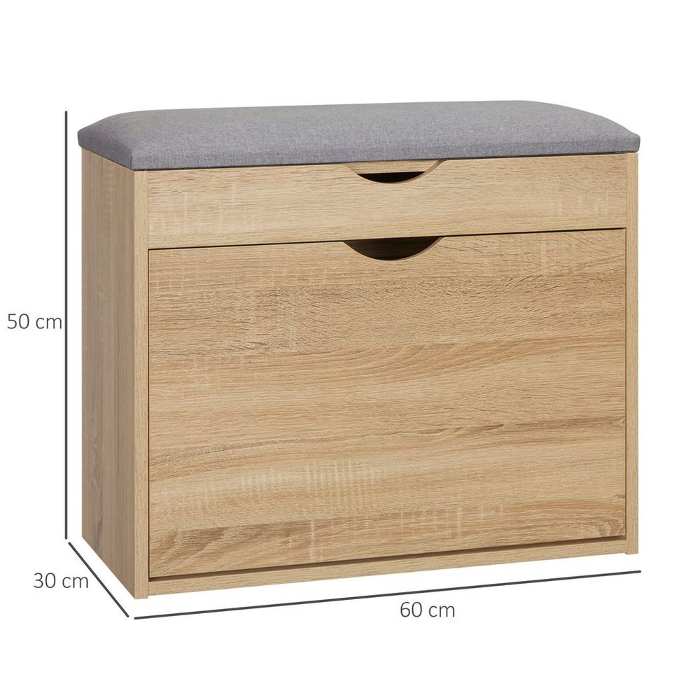 HOMCOM Entryway Shoe Bench & Storage Cabinet - Natural