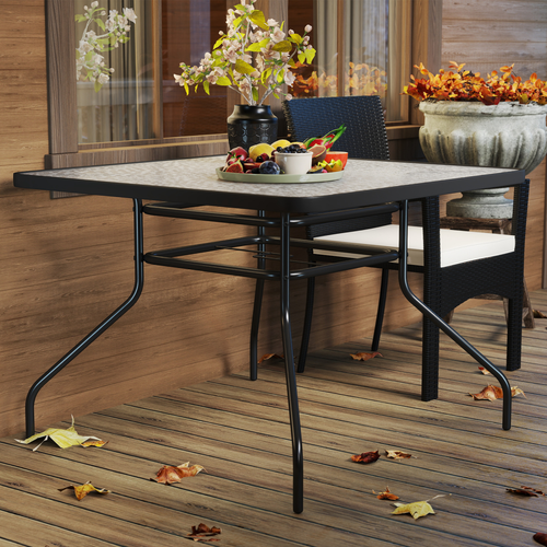 Outsunny Square Patio Table, Glass Top Garden Dining Table