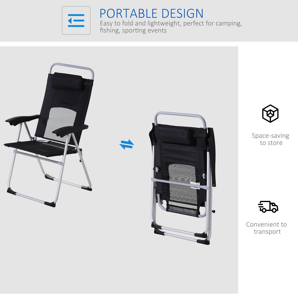 Premium Metal Frame 3-Position Adjustable Outdoor Chair, Black- Comfortable & Durable - Free Headrest