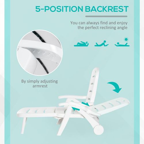 Outsunny Patio Folding Lounge Chairs Recliners with Wheels & 5-Position Backrest