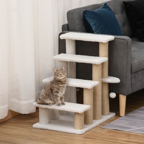 PawHut Pet Stair with 4-step Climb Ladder, Scratching Posts