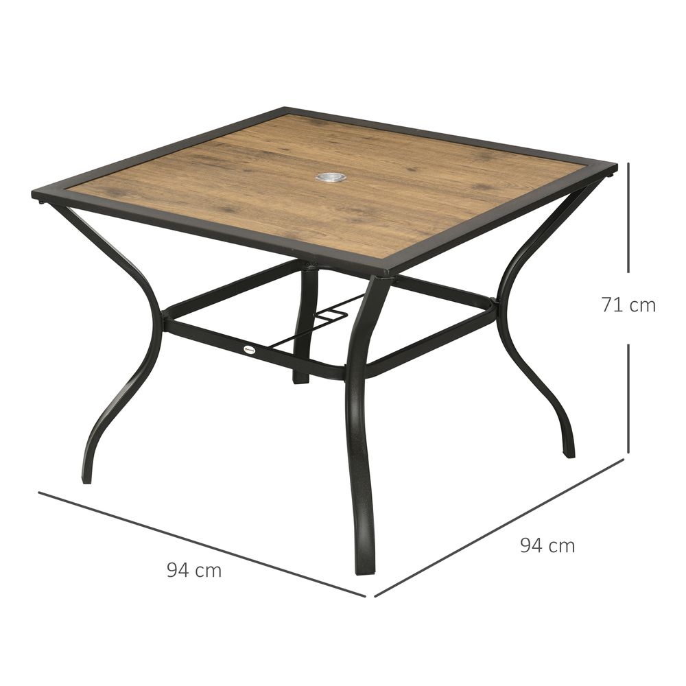 Outsunny Garden Table - Strong Steel Frame, PC Board Tabletop, Parasol Hole - Seats 4