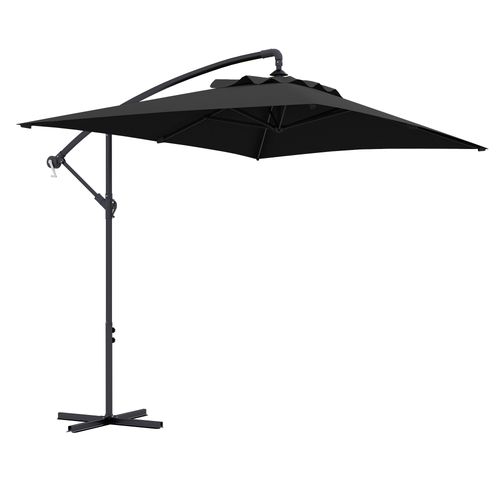 Outsunny 3 m Cantilever Parasol with Cross Base, Crank Handle, 6 Ribs, Black