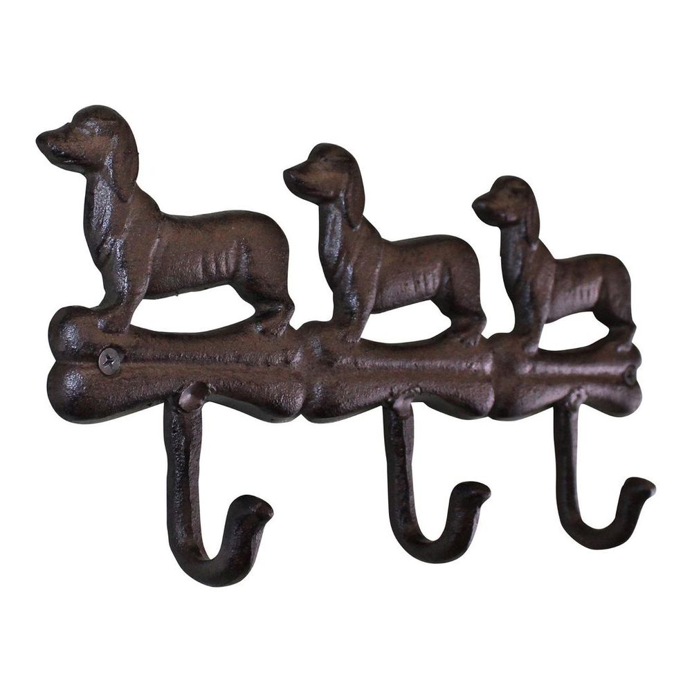 Rustic Cast Iron Dog Wall Hooks, 3 Hooks, Industrial Style