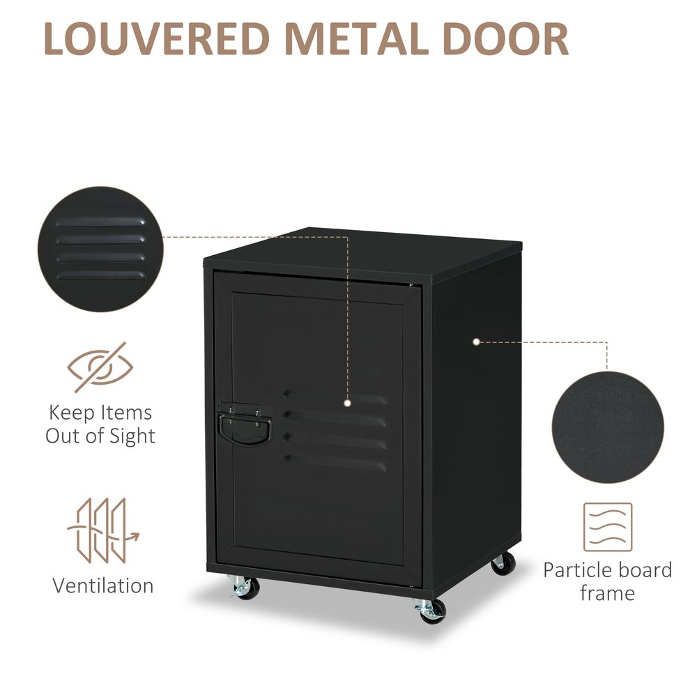 Industrial Bedside Table, Rolling End Side Table, Mobile Storage Cabinet - High Quality, Easy Assembly - Black - Free Shipping!