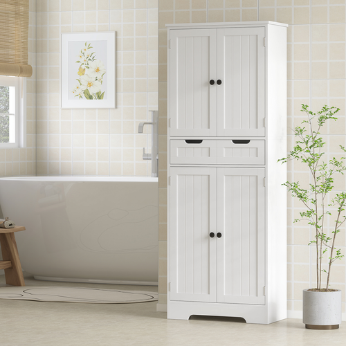 HOMCOM Bathroom Tall Cabinet with Drawer, Adjustable Shelf and Doors, White