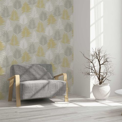 Linen Palm Ochre/Grey sw12 wallpaper