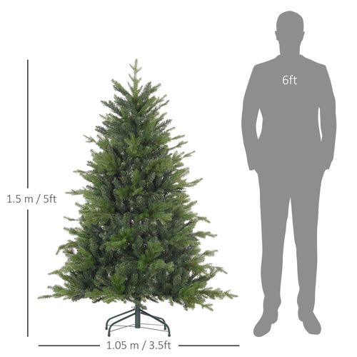 HOMCOM 5 Ft Artificial Christmas Tree with Metal Base, Hinged Branches