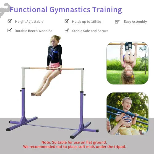 HOMCOM Height Adjustable Gymnastics Horizontal Bar For Kids Home Gym Training Children Junior Kip High Bar Fitness