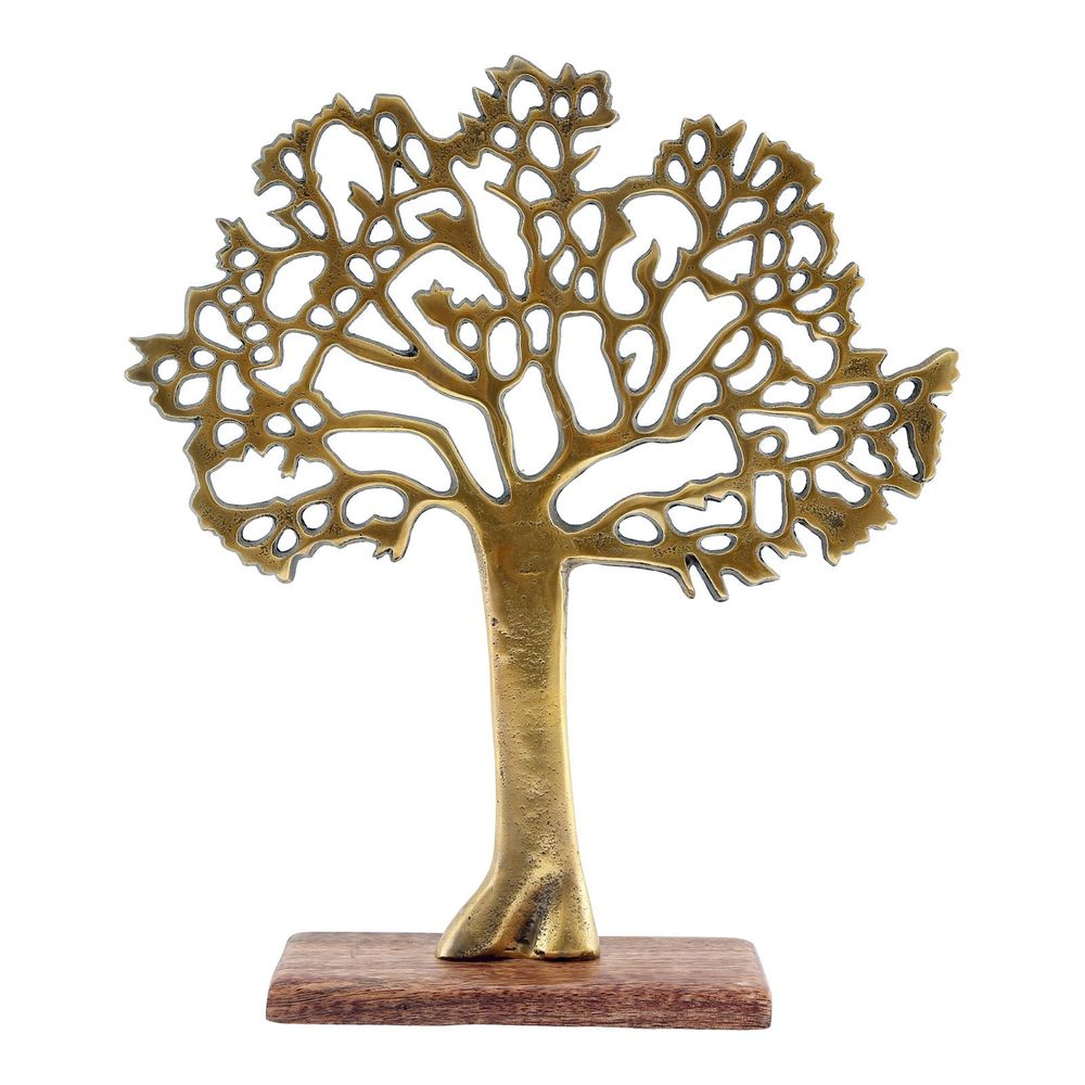 Stunning Antique Gold Tree On Wooden Base - Must-Have Home Decor