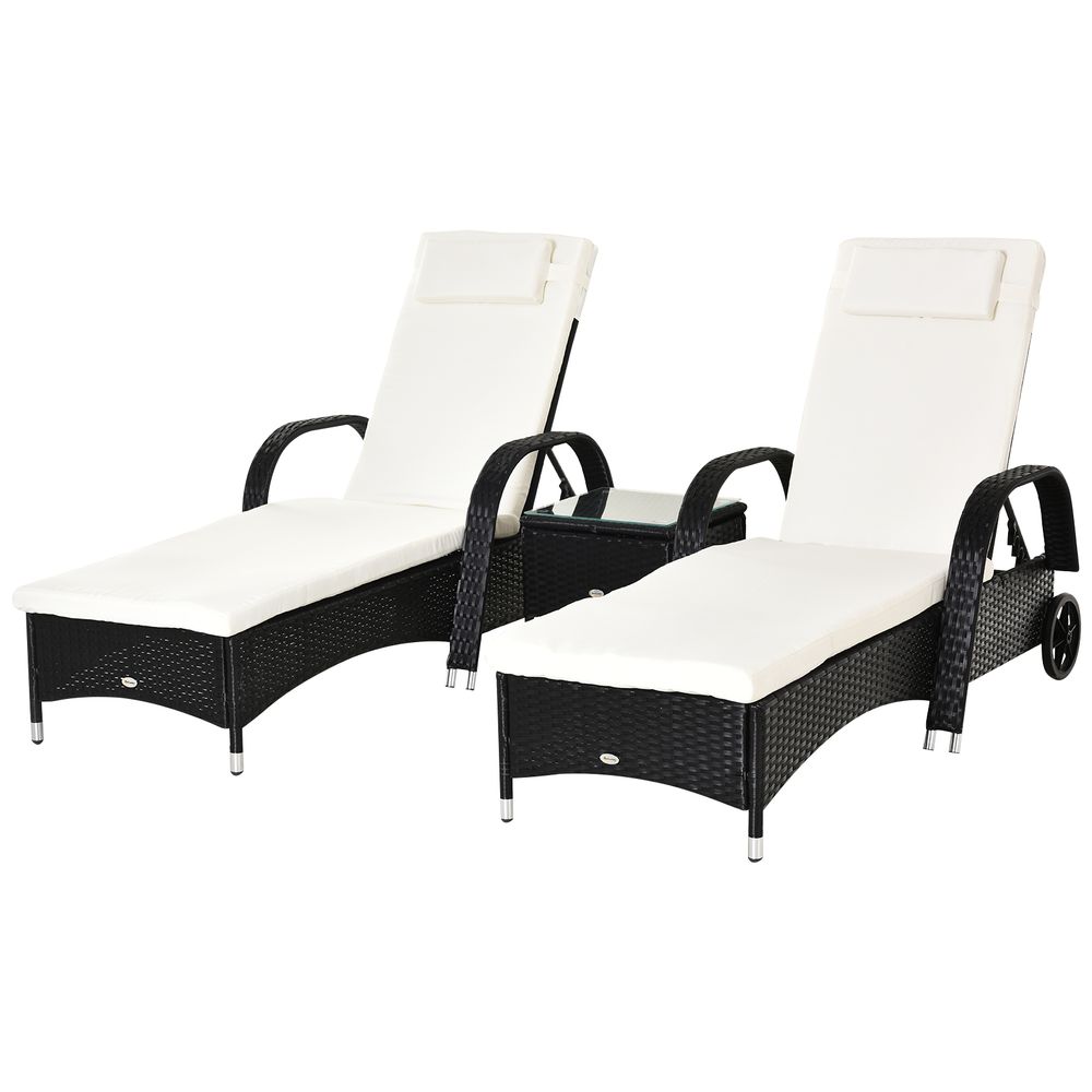 Outdoor Rattan Sun Lounger Set + Side Table | Weatherproof Patio Wicker Furniture