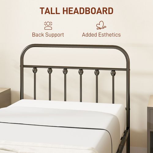 HOMCOM 3ft Metal Single Platform Bed Frame w/ Underbed Storage Headboard