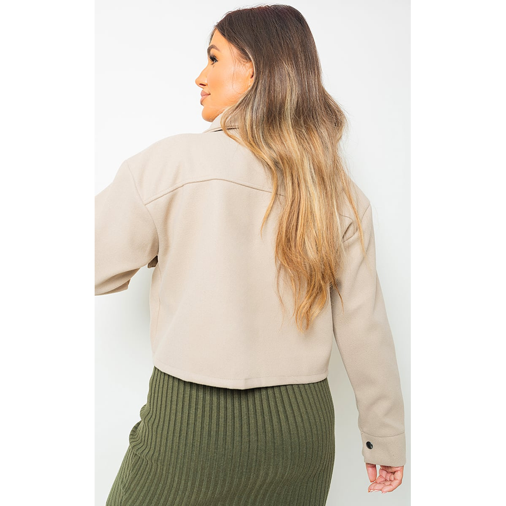 Cropped Long Sleeve Collared Jacket with Pockets