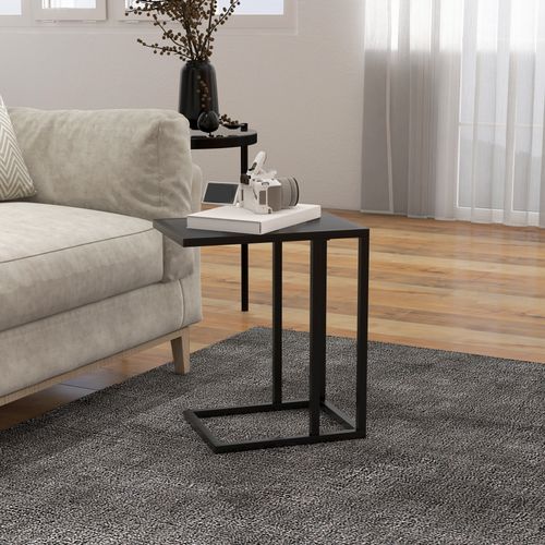 HOMCOM C Shape Side Table w/ Marble-Effect Top