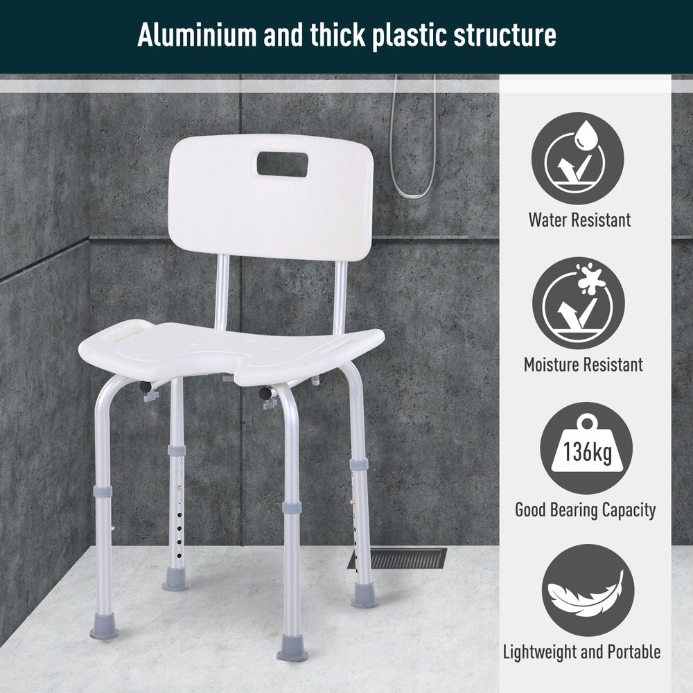 HOMCOM 8-Level Height Adjustable Bath Stool Spa Shower Chair Aluminum w/Non-Slip Feet, Handle for the Pregnant, Old, Injured