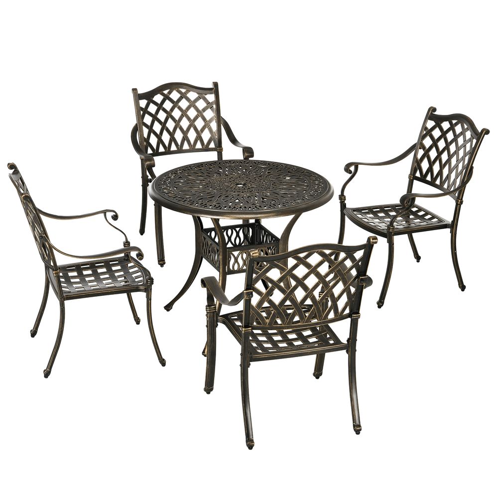 Dining Set: 5-Pcs, 4 Chairs, 1 Round Table with Umbrella Hole