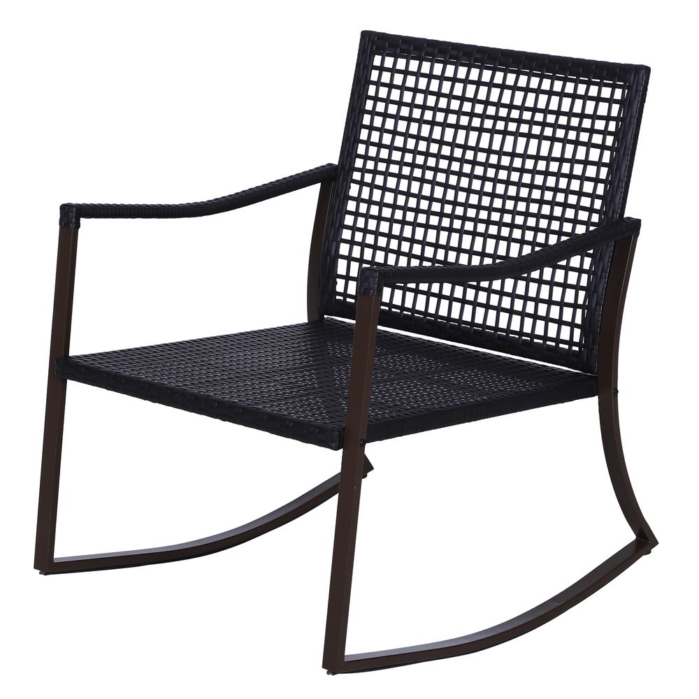 Outdoor Rocking Chair Bistro Set - 3PCS - Brown/Cream - Free Cushions