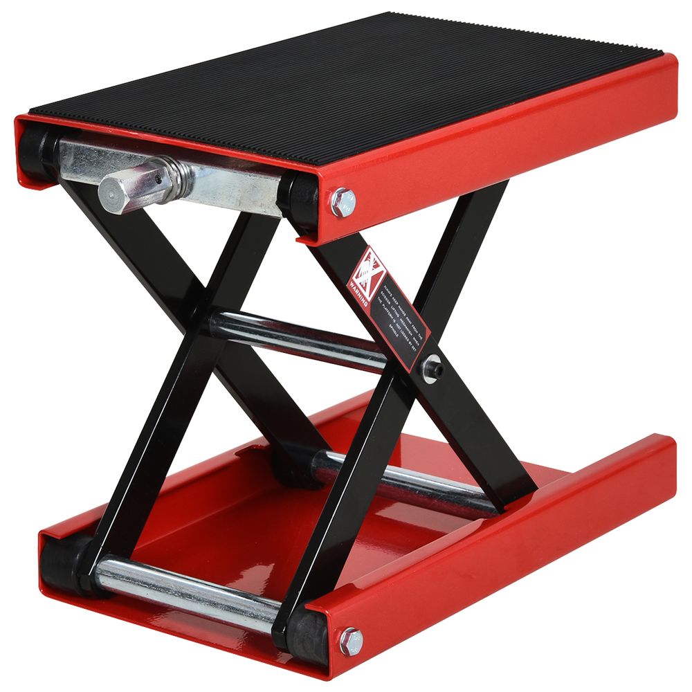 DURHAND 500KG Steel Motorbike Repair Lift Jack Siccor Hoist Stand Rubber Anti-Slip Top Bike Garage Home Red Black