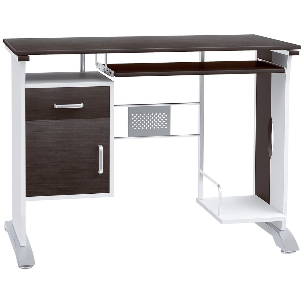 HOMCOM Computer Desk with Sliding Keyboard Tray, Storage Drawers and Host Box Shelf, Home Office Desk, Study Workstation, 100 x 52 x 75cm, Black Walnut
