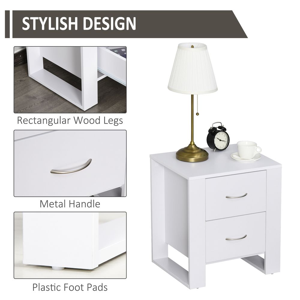 Modern 2-Drawer White Bedside Table - High Quality Particle Board, Luxe Design