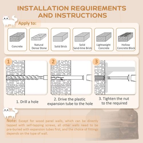 PawHut 4PCs Wall Mounted Cat Tree Cat Wall Shelves W/ Scratching Post