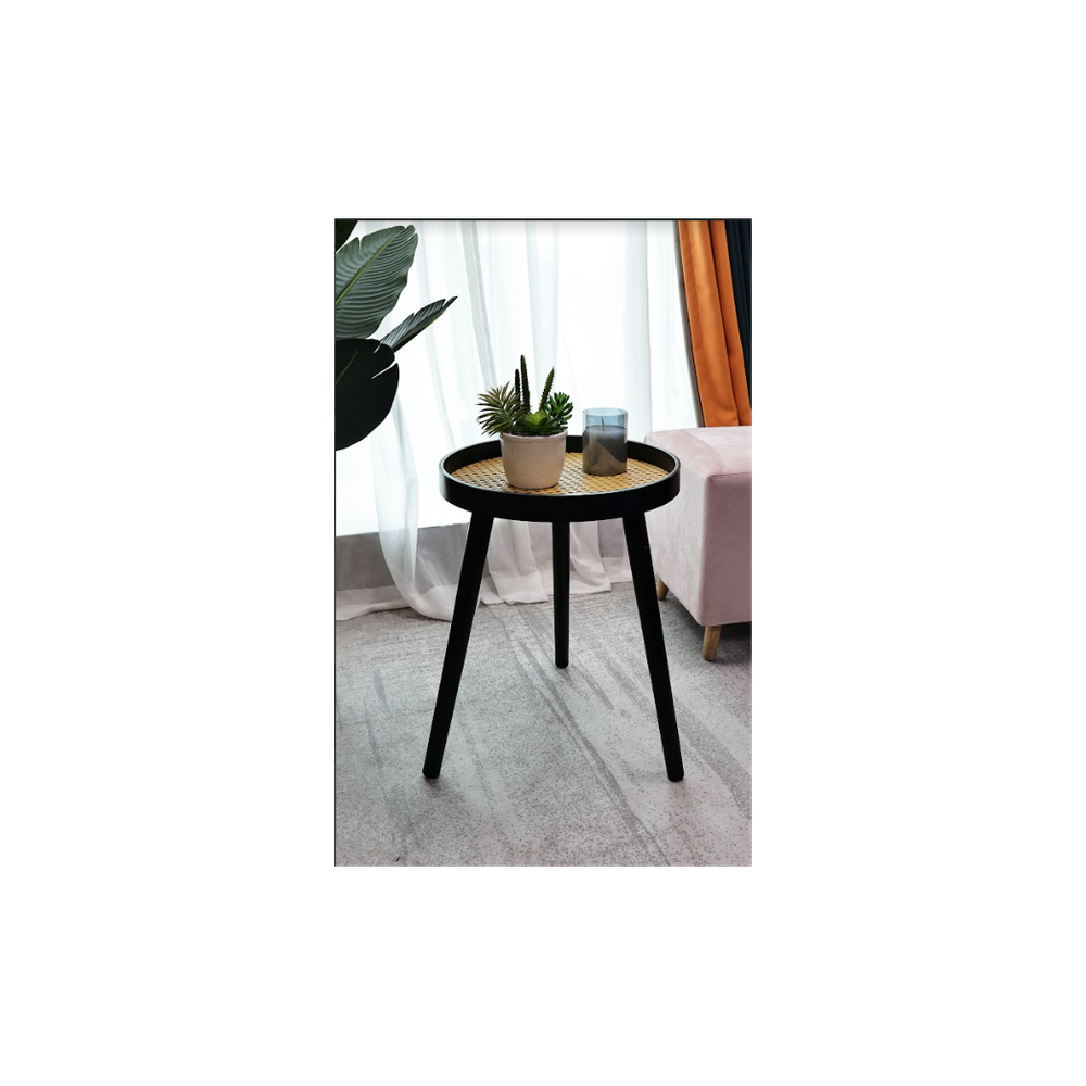 Premium Black Cane Round Side Table - Sleek & Sturdy - Best Quality