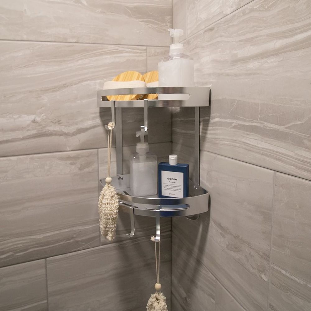 Rust-Resistant Adhesive Corner Shower Caddy | 2 Tier Bathroom Organizer by M&W