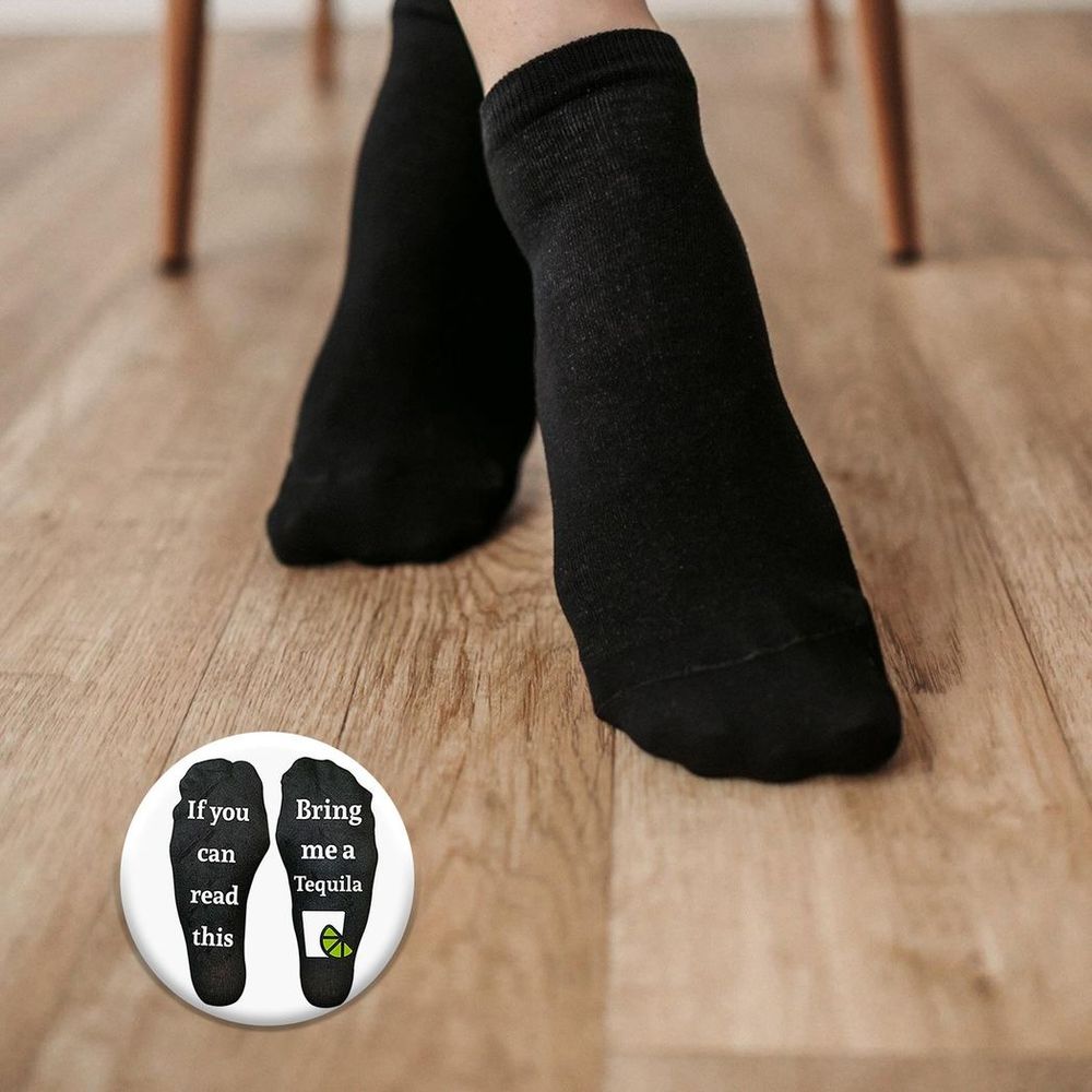 Flo Novelty Cotton Ankle Slogan Socks If You Can Read This Bring Me A Tequila - UK Size 6-12, Black
