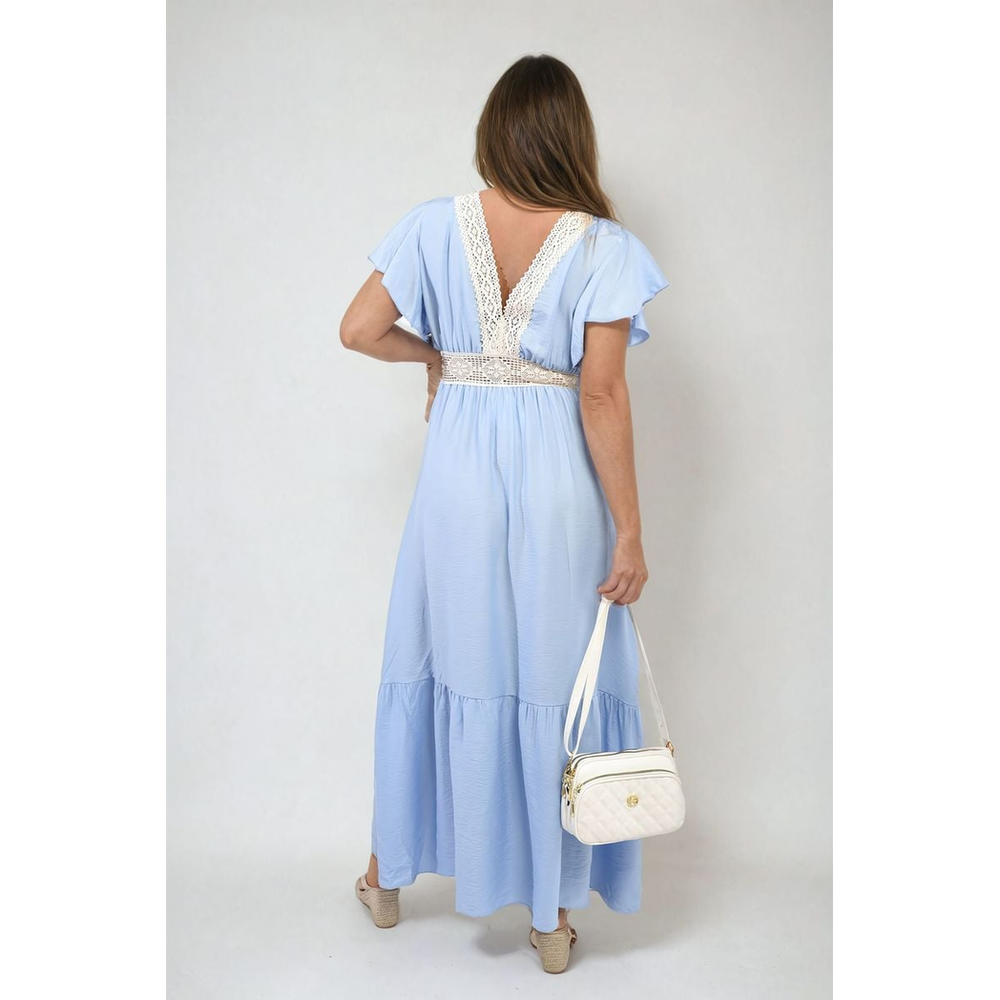 Timeless Elegance: V-neck Lace Trim Maxi Dress
