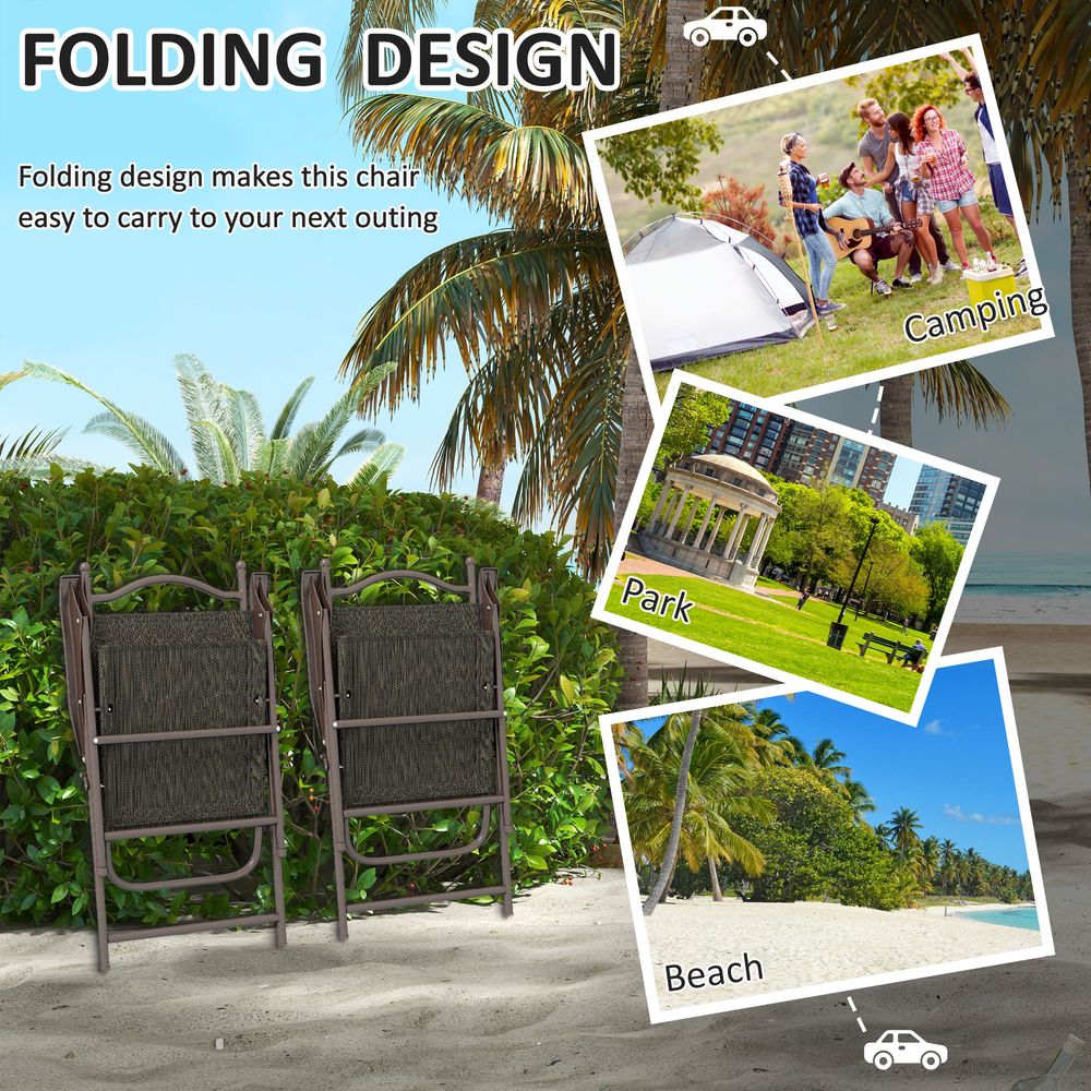 Outsunny Folding Chairs - Armrests, Breathable Fabric, Dark Brown
