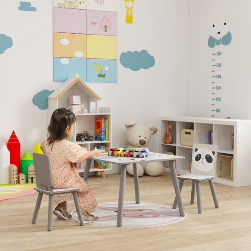 ZONEKIZ Kids Table and Chair Set, Toddler Table with 2 Chairs, Grey