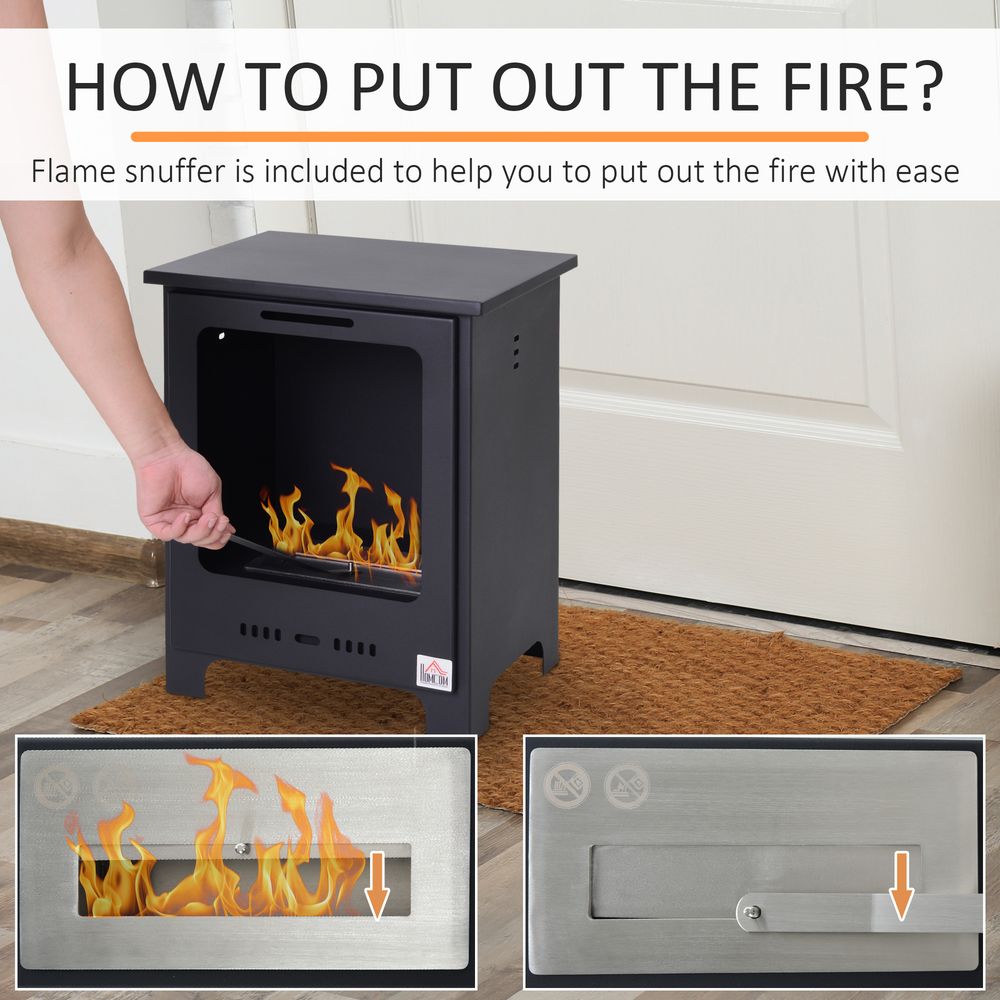 HOMCOM Free Standing Bio Ethanol Fireplace Heater with 0.9L Tank for Home Black