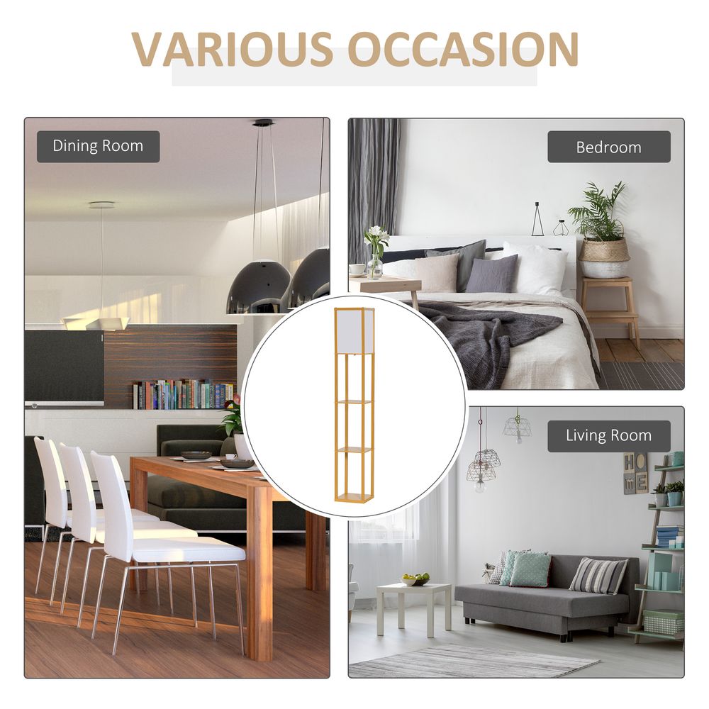 Modern 4-Tier Floor Lamp w/ Storage Shelf - Natural Light