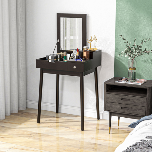 HOMCOM Dressing Table Vanity Desk Flip-up Mirror 2 Drawers, Black