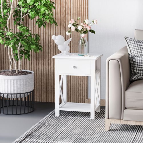 HOMCOM 55cm End Side Table w/ Drawer Shelf Stand Home Storage Furniture