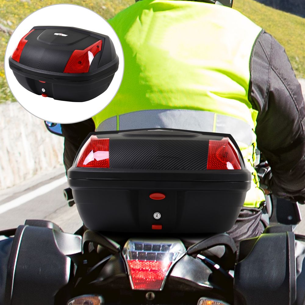 HOMCOM 48L Motorcycle Trunk Travel Luggage Storage Box Motorbike Accessory Large Storage Space for 2 Half Helmet - Black