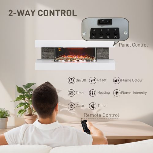 HOMCOM 2000W Wall Mounted Electric Fireplace, Freestanding, 2000W, White