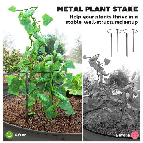 Outsunny Set of 2 Raised Beds for Garden with Metal Plant Stakes, Dark Grey